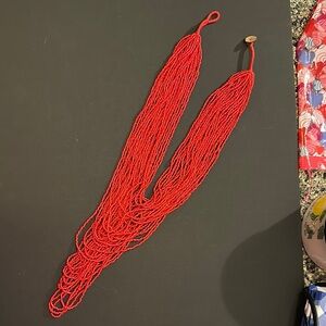 NWOT Beautiful Red Beaded Necklace with button closure